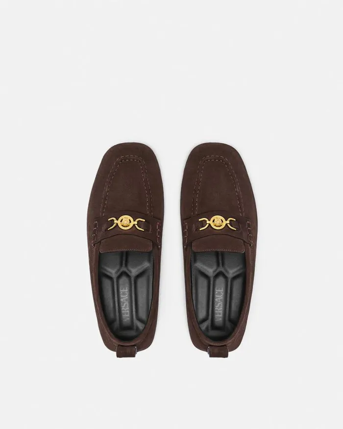 Villa Suede Driver Shoes 1nb3v Men Versace Loafers and Slippers