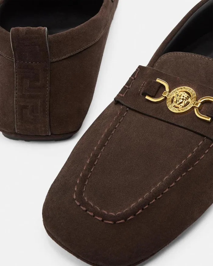 Villa Suede Driver Shoes 1nb3v Men Versace Loafers and Slippers