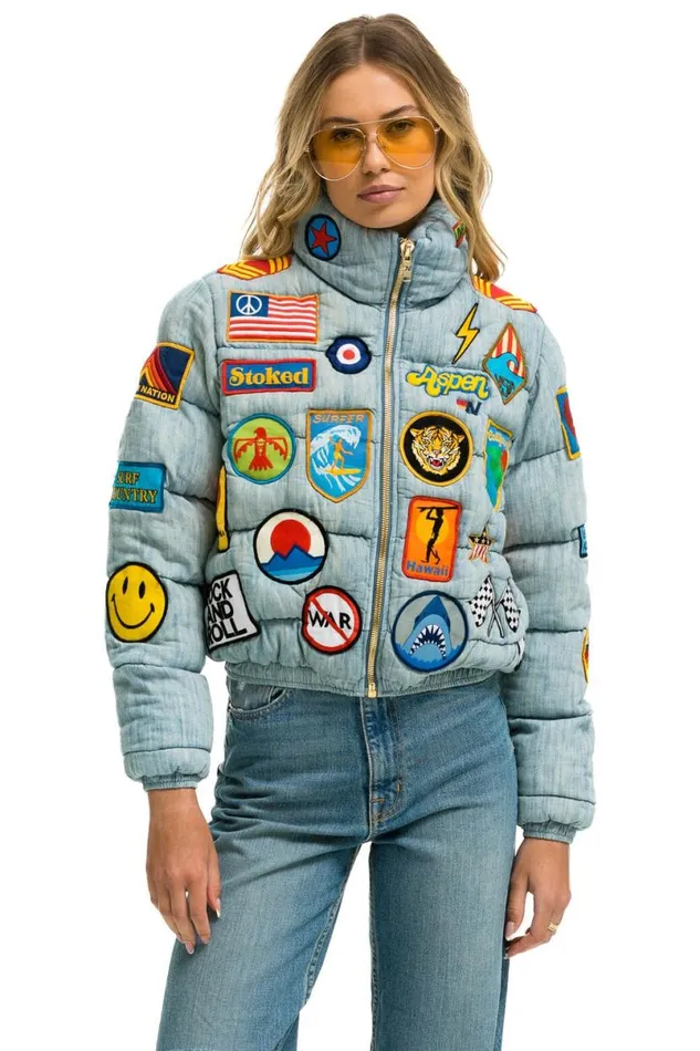 Vintage Patch Denim Apres Puffer Jacket 8211 Vintage WomenMen Aviator Nation Denim Vintage Patch Denim Apres Puffer Jacket 8211 Vintage WomenMen Aviator Nation Denim