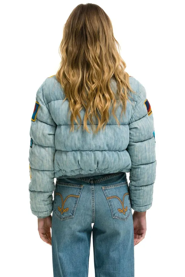 Vintage Patch Denim Apres Puffer Jacket 8211 Vintage WomenMen Aviator Nation Denim