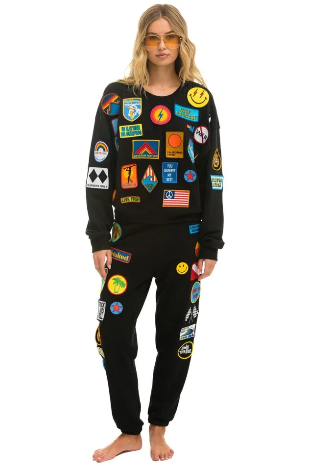 Vintage Patch Relaxed Crew Sweatshirt 8211 Black WomenMen Aviator Nation Sweatshirts