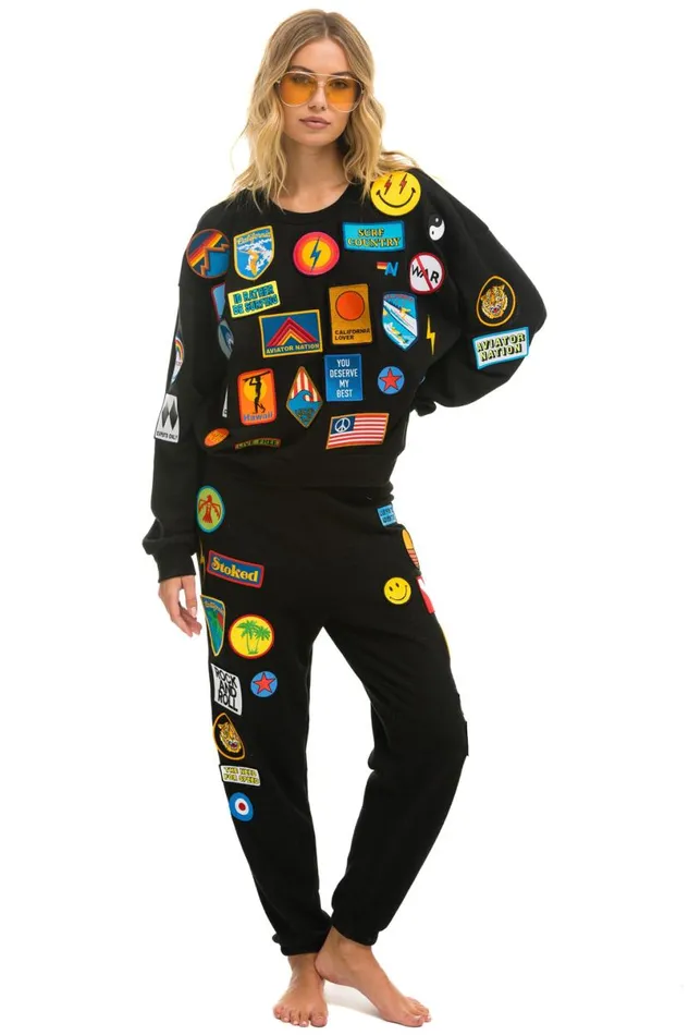 Vintage Patch Relaxed Crew Sweatshirt 8211 Black WomenMen Aviator Nation Sweatshirts