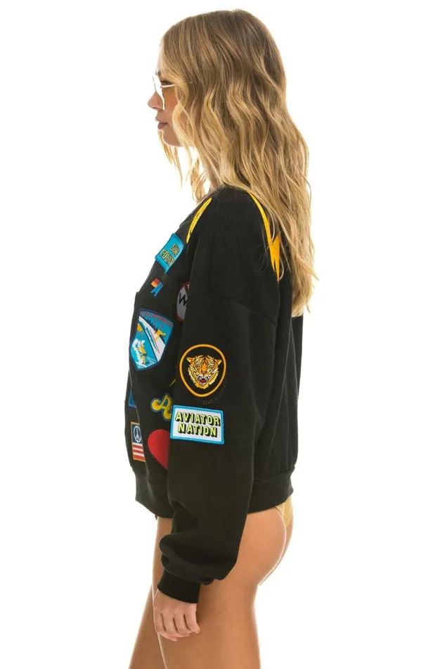 Vintage Patch Relaxed Crew Sweatshirt 8211 Black WomenMen Aviator Nation Sweatshirts