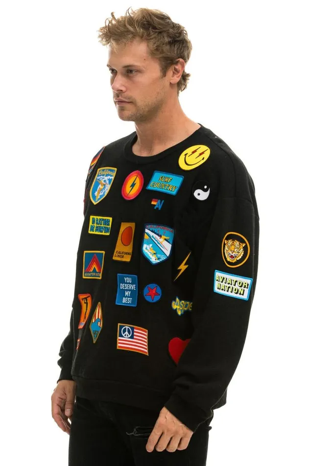 Vintage Patch Relaxed Crew Sweatshirt 8211 Black WomenMen Aviator Nation Sweatshirts