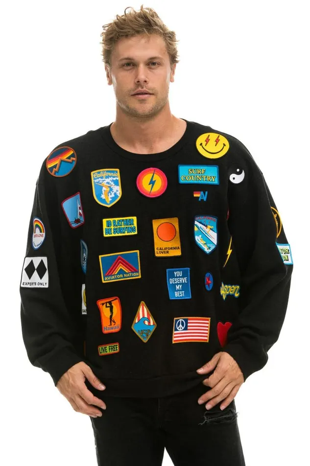 Vintage Patch Relaxed Crew Sweatshirt 8211 Black WomenMen Aviator Nation Sweatshirts