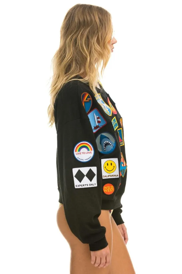 Vintage Patch Relaxed Crew Sweatshirt 8211 Black WomenMen Aviator Nation Sweatshirts