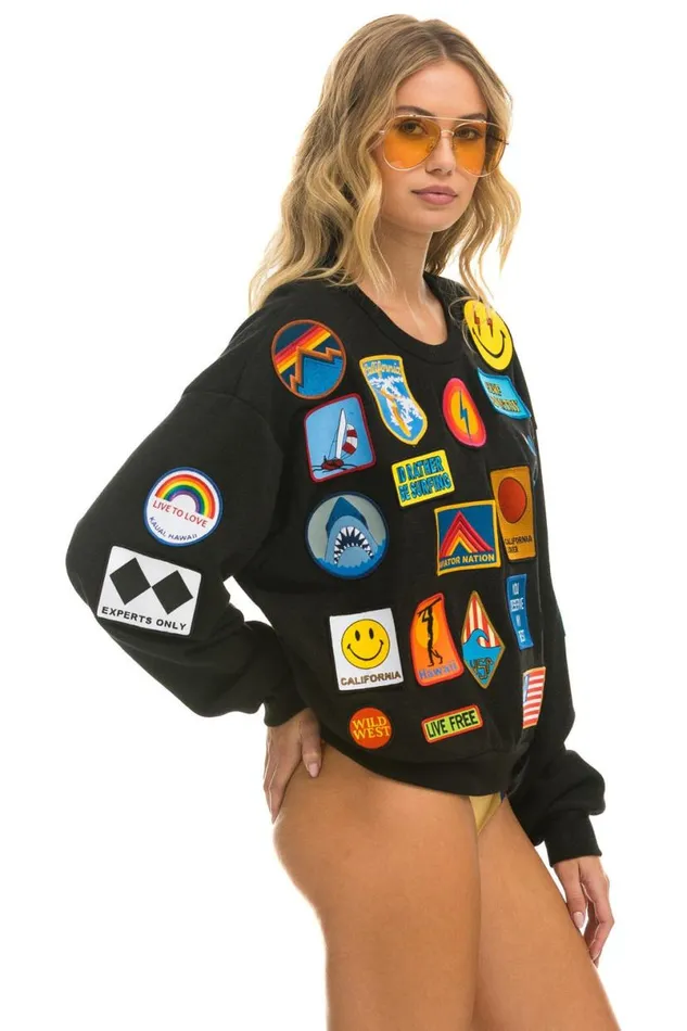 Vintage Patch Relaxed Crew Sweatshirt 8211 Black WomenMen Aviator Nation Sweatshirts