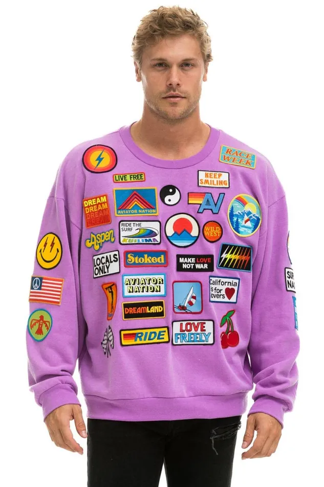 Vintage Patch Relaxed Crew Sweatshirt 8211 Neon Purple WomenMen Aviator Nation Sweatshirts