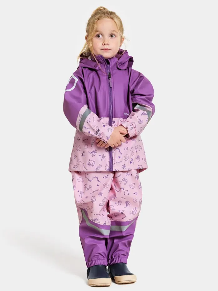 Waterman Printed Kids039 Set Galon Doodle Orchid Pink Kids Didriksons Unlined Rain Set