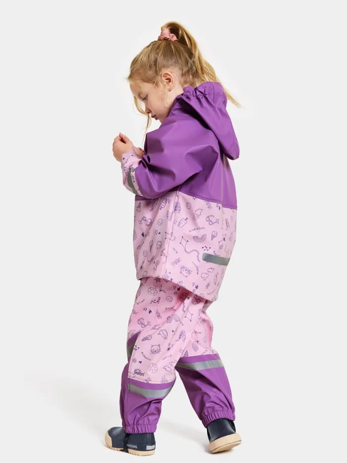Waterman Printed Kids039 Set Galon Doodle Orchid Pink Kids Didriksons Unlined Rain Set