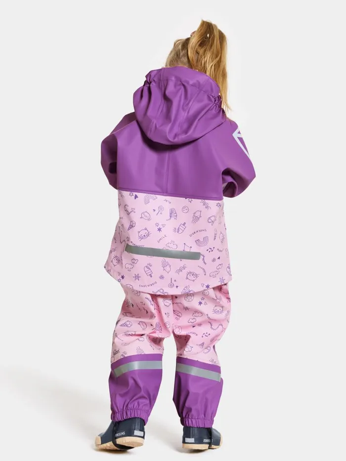 Waterman Printed Kids039 Set Galon Doodle Orchid Pink Kids Didriksons Unlined Rain Set