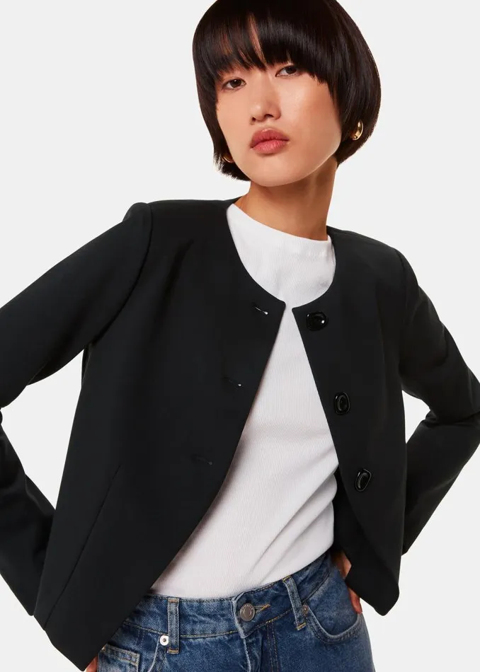 Whistles Coats and Jackets Black Anne Ponte Button Jacket 8211 Women