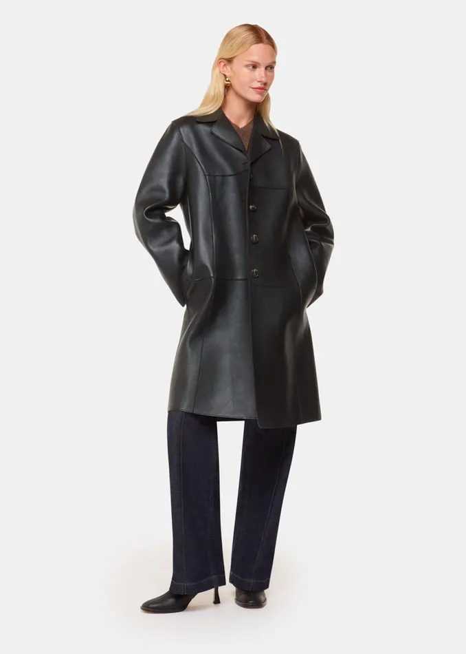 Whistles Coats and Jackets Black Gemma Bonded Leather Coat 8211 Women