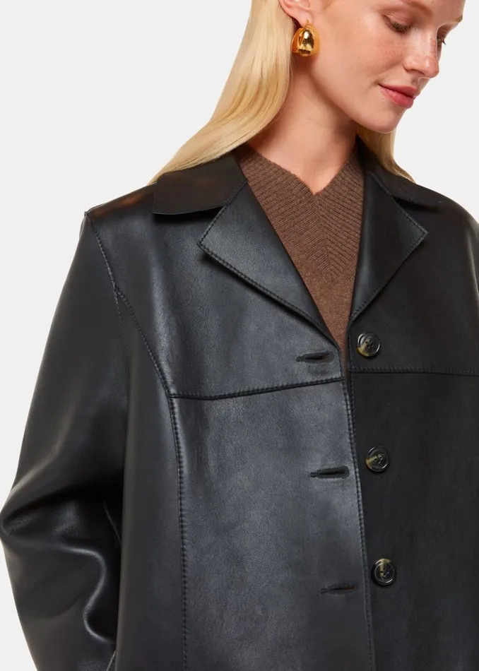 Whistles Coats and Jackets Black Gemma Bonded Leather Coat 8211 Women