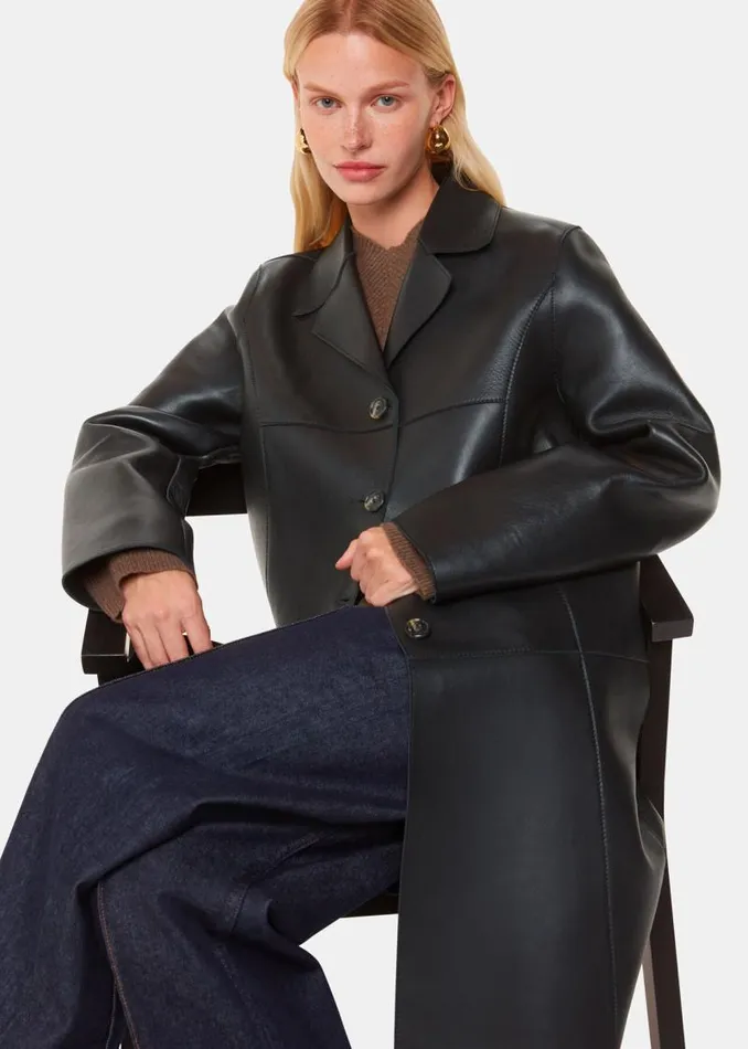 Whistles Coats and Jackets Black Gemma Bonded Leather Coat 8211 Women