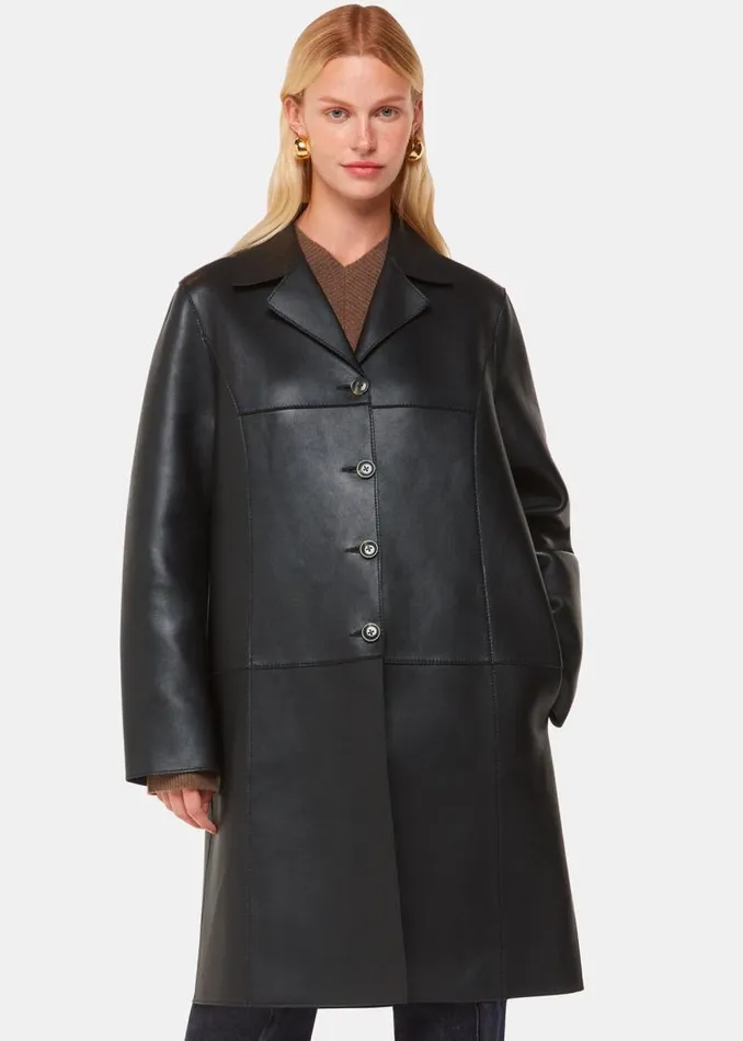 Whistles Coats and Jackets Black Gemma Bonded Leather Coat 8211 Women
