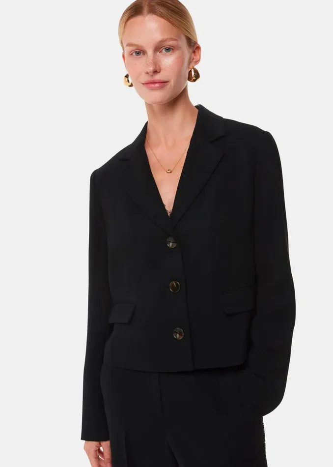 Whistles Coats and Jackets Black Tailored Short Crepe Blazer 8211 Women