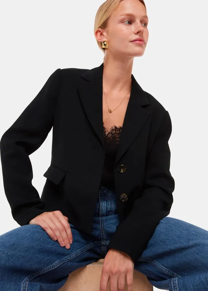 Whistles Coats and Jackets Black Tailored Short Crepe Blazer 8211 Women
