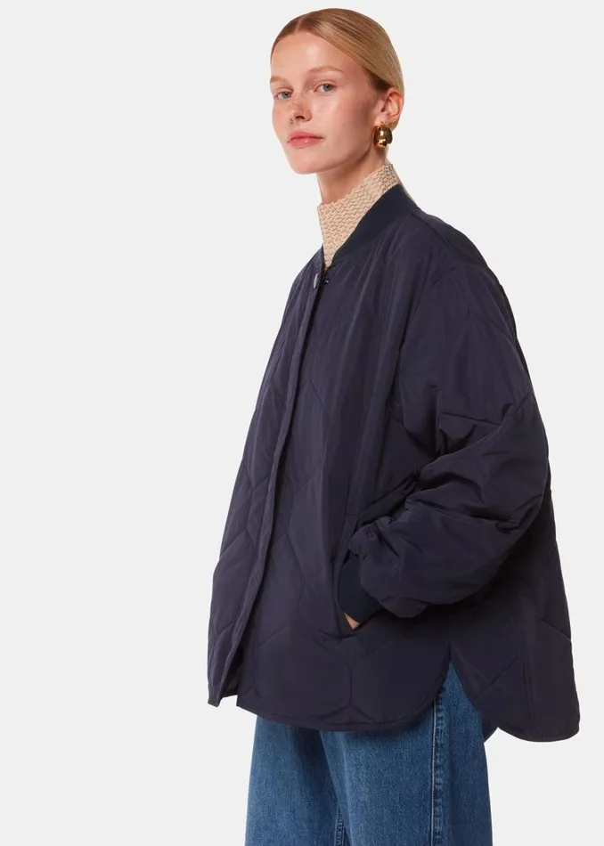 Whistles Coats and Jackets Navy Ida Short Quilted Coat 8211 Women