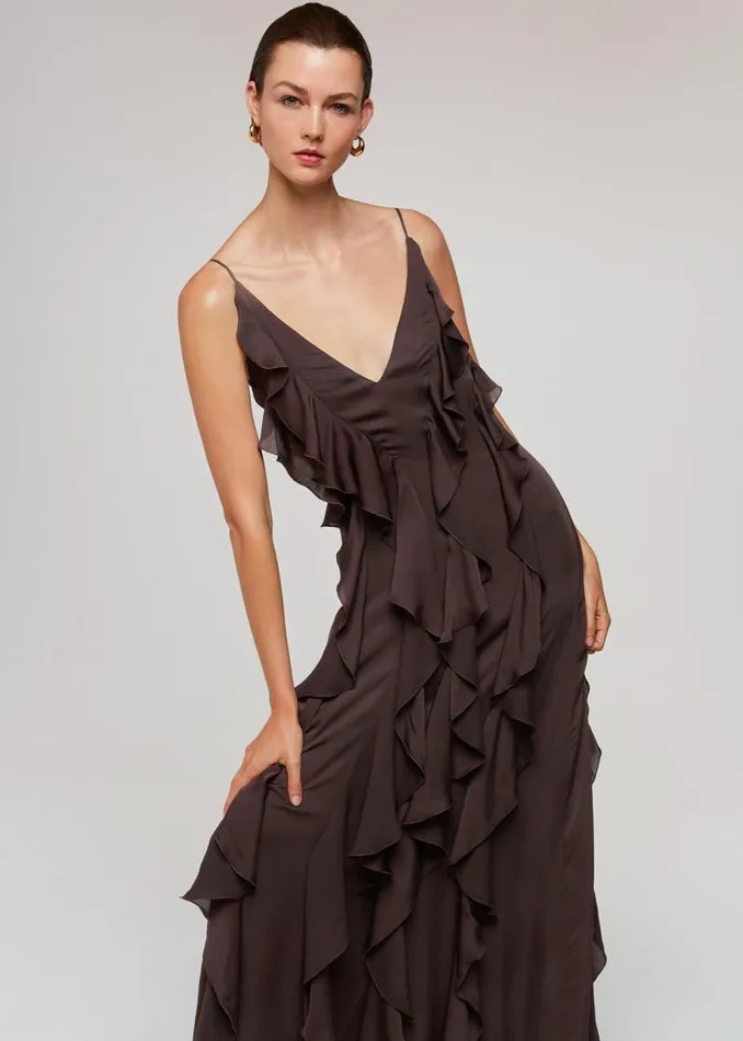 Whistles Dresses Chocolate Ruffle Maxi Dress 8211 Women