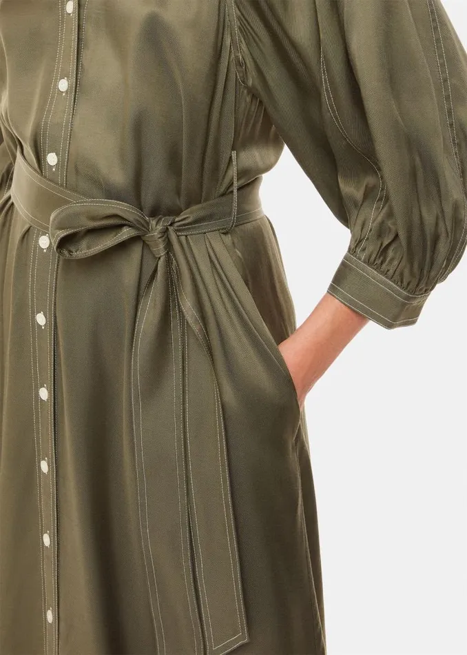 Whistles Dresses Khaki Mabel Topstitch Dress 8211 Women
