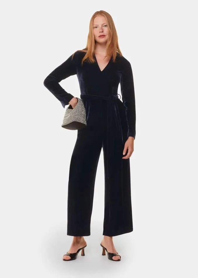 Whistles Jumpsuits Navy Elora Velvet Jumpsuit 8211 Women
