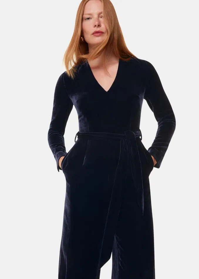 Whistles Jumpsuits Navy Elora Velvet Jumpsuit 8211 Women
