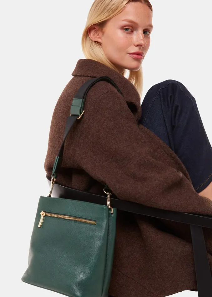 Whistles Leather Dark Green Dion Bucket Bag 8211 Women