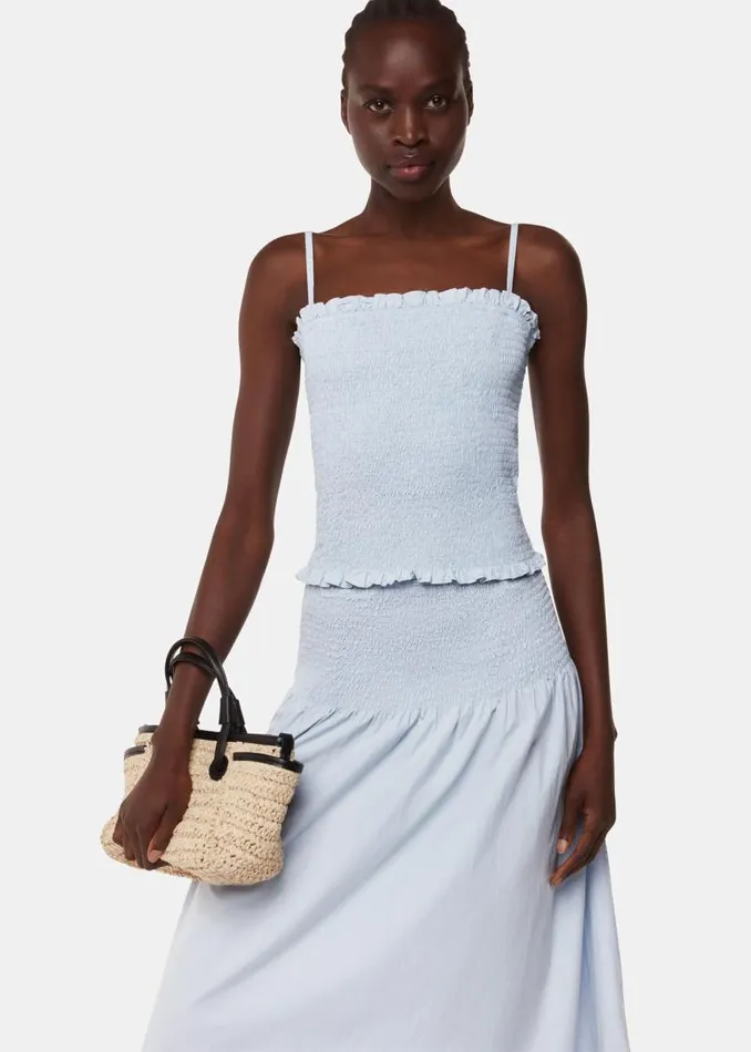 Whistles Skirts Blue Louisa Smocked Midi Skirt 8211 Women