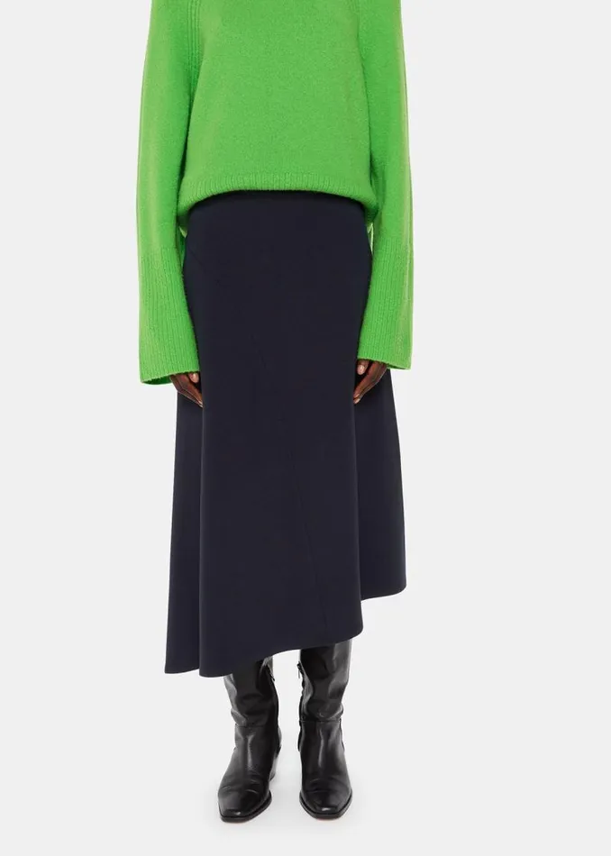 Whistles Skirts Navy Ottoman Rib Curved Hem Skirt 8211 Women