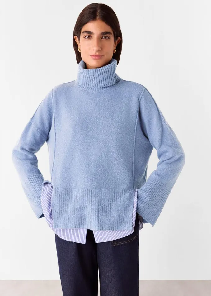 Whistles Sweaters and Cashmere Blue Wool Mix Roll Neck Knit 8211 Women