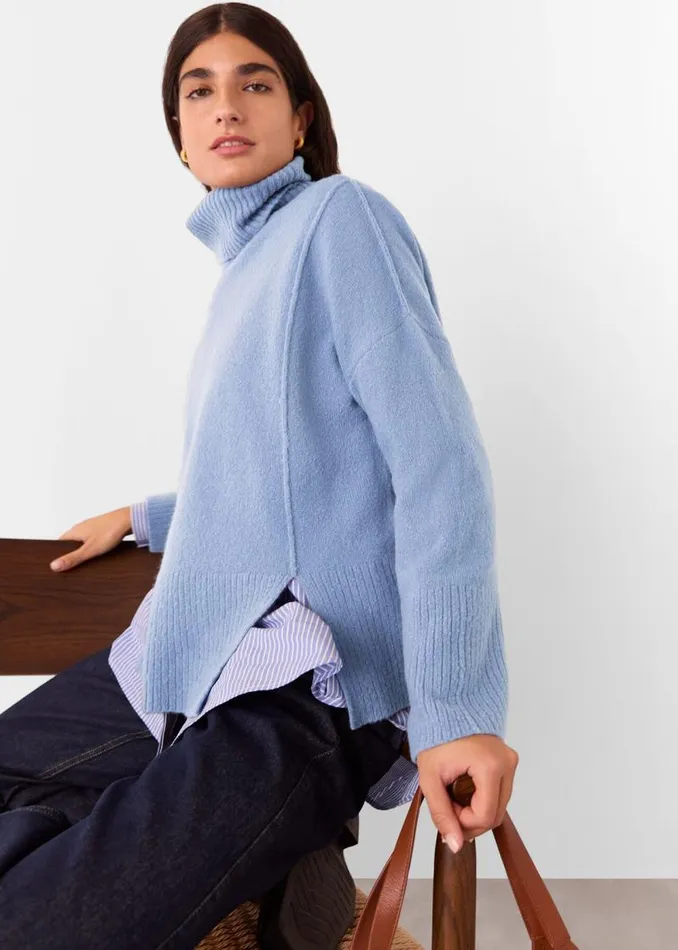 Whistles Sweaters and Cashmere Blue Wool Mix Roll Neck Knit 8211 Women