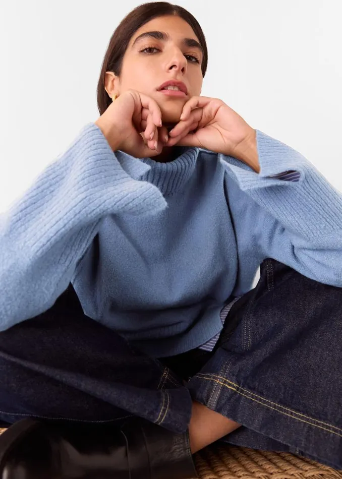 Whistles Sweaters and Cashmere Blue Wool Mix Roll Neck Knit 8211 Women