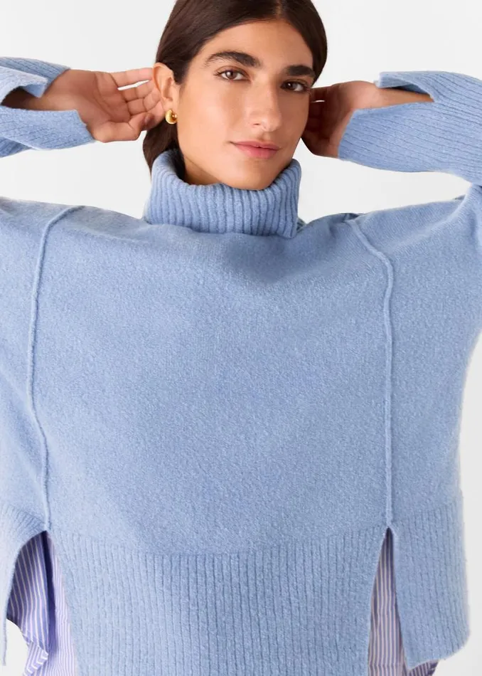 Whistles Sweaters and Cashmere Blue Wool Mix Roll Neck Knit 8211 Women