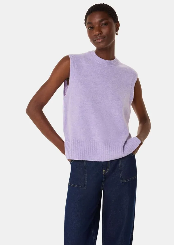 Whistles Sweaters and Cashmere Lilac Wool Sleeveless Sweater Vest 8211 Women