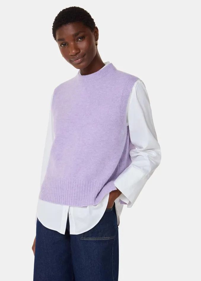 Whistles Sweaters and Cashmere Lilac Wool Sleeveless Sweater Vest 8211 Women