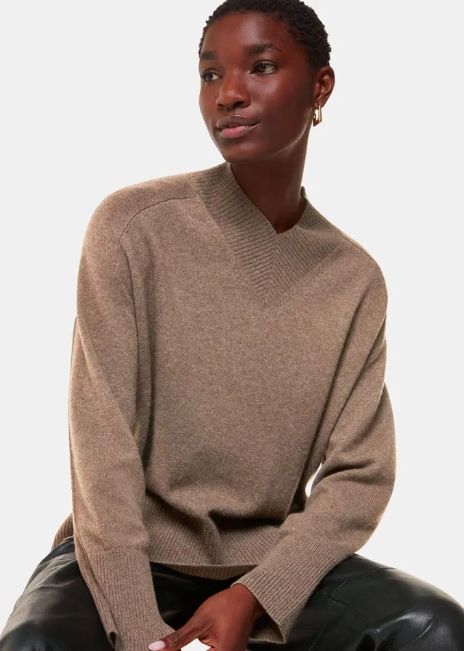 Whistles Sweaters and Cashmere Neutral Cashmere V Neck Sweater 8211 Women