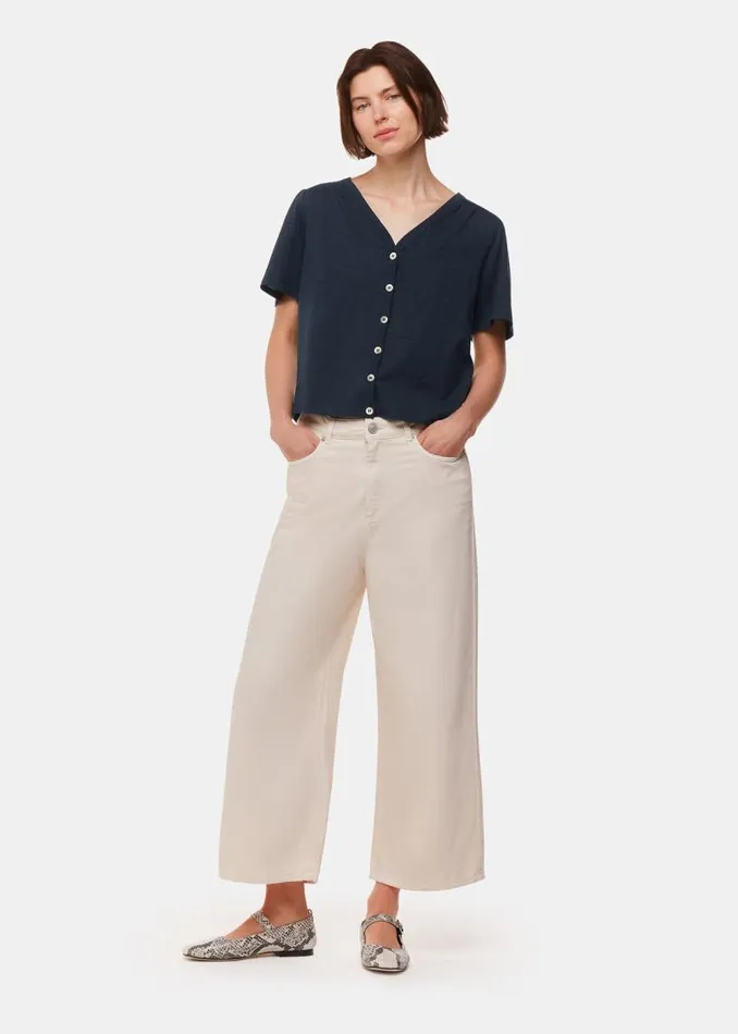 Whistles TShirts Navy Maeve V Neck Button Front Tee 8211 Women