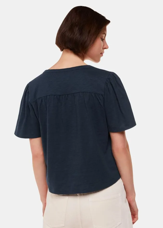 Whistles TShirts Navy Maeve V Neck Button Front Tee 8211 Women