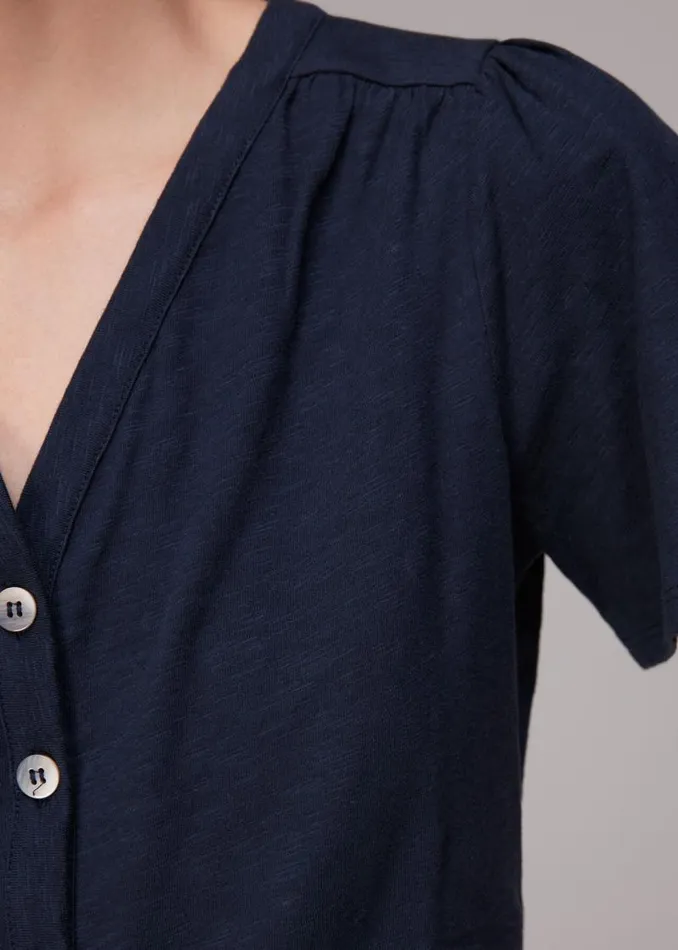 Whistles TShirts Navy Maeve V Neck Button Front Tee 8211 Women