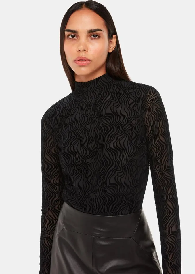 Whistles Tops Black Squiggle Mesh Top 8211 Women