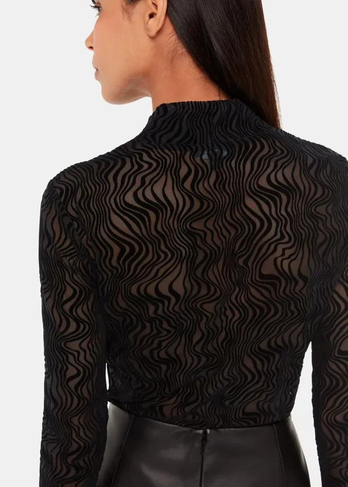Whistles Tops Black Squiggle Mesh Top 8211 Women