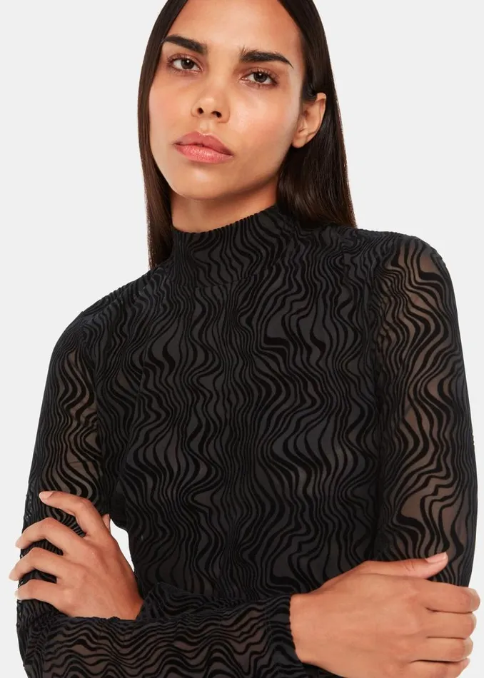 Whistles Tops Black Squiggle Mesh Top 8211 Women