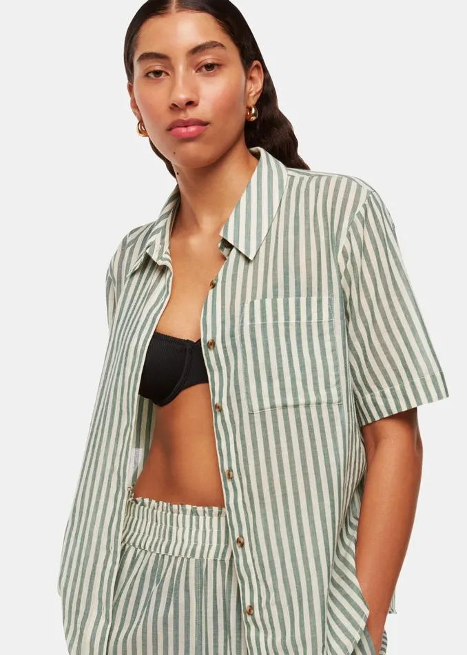 Whistles Tops Green Stripe Beach Shirt 8211 Women