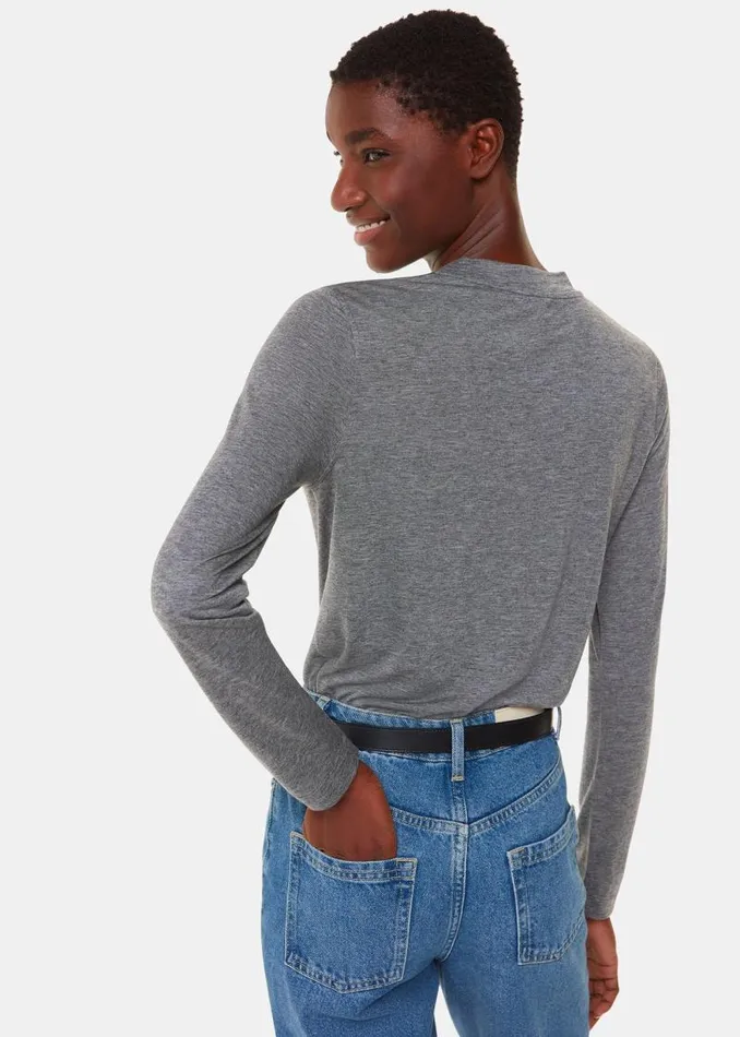 Whistles Tops Grey Marl Wool Blend Crew Neck Top 8211 Women