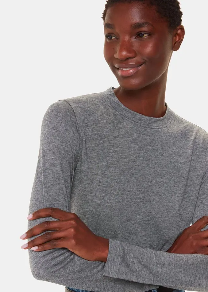 Whistles Tops Grey Marl Wool Blend Crew Neck Top 8211 Women
