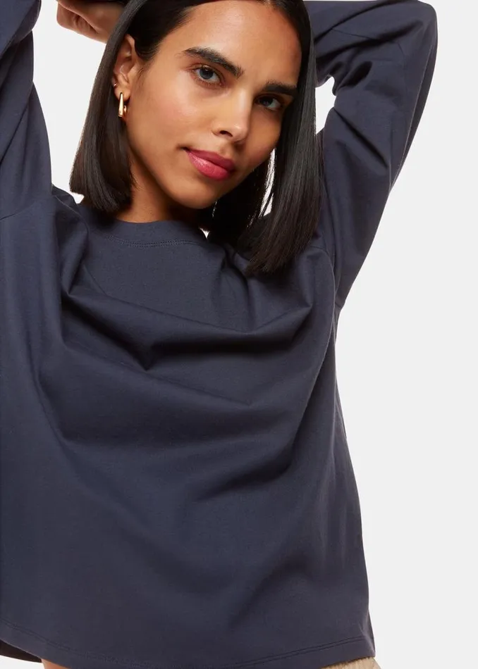 Whistles Tops Navy Relaxed Long Sleeve Tee 8211 Women