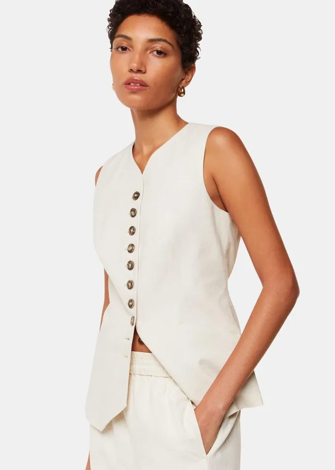 Whistles Tops Oatmeal Lindsey Linen Blend Waistcoat 8211 Women