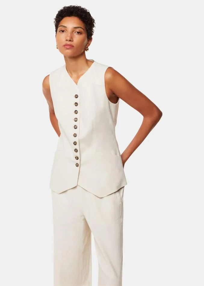 Whistles Tops Oatmeal Lindsey Linen Blend Waistcoat 8211 Women