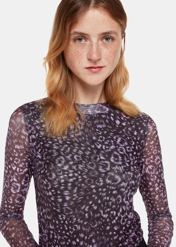 Whistles Tops Purple Feather Leopard Mesh Top 8211 Women